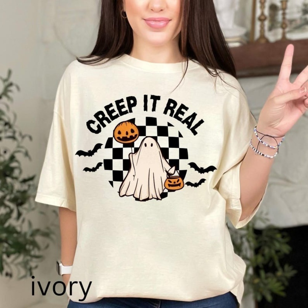 Real Halloween Shirt Cute Skater Ghost Funny Fall Spooky Season Party Tee